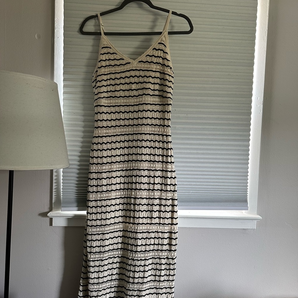 Hollister Cream and Black Striped Midi Dress